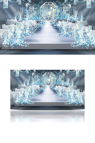 新中式蓝色婚礼舞台设计温馨梦幻浪漫
