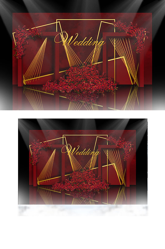 红色婚礼迎宾区效果图浪漫合影背景板