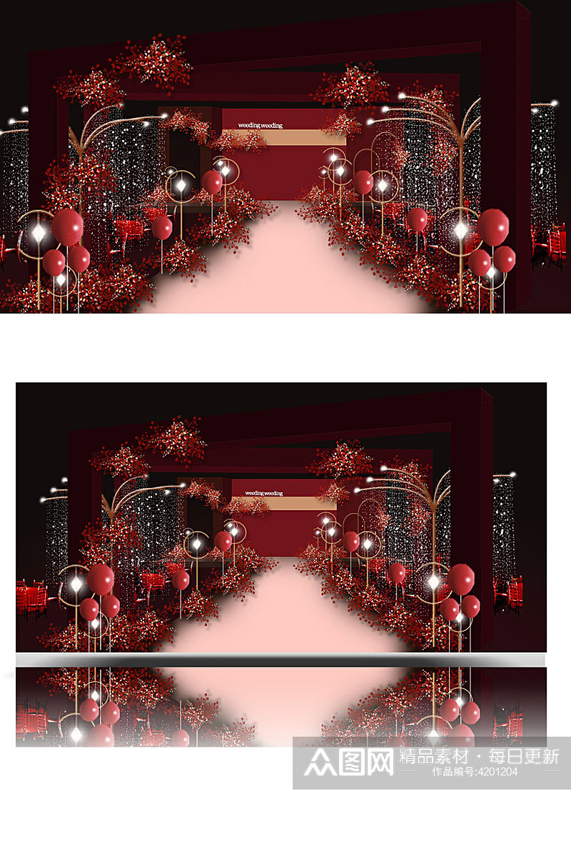 红色几何婚礼效果图舞台浪漫温馨大气素材