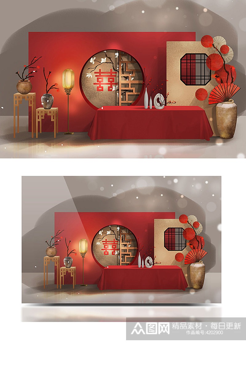红金色典雅极简古典新中式中国风婚礼效果图素材