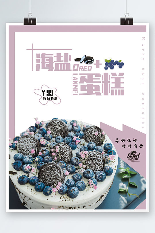 海盐蓝莓奥利奥蛋糕海报烘焙美食促销