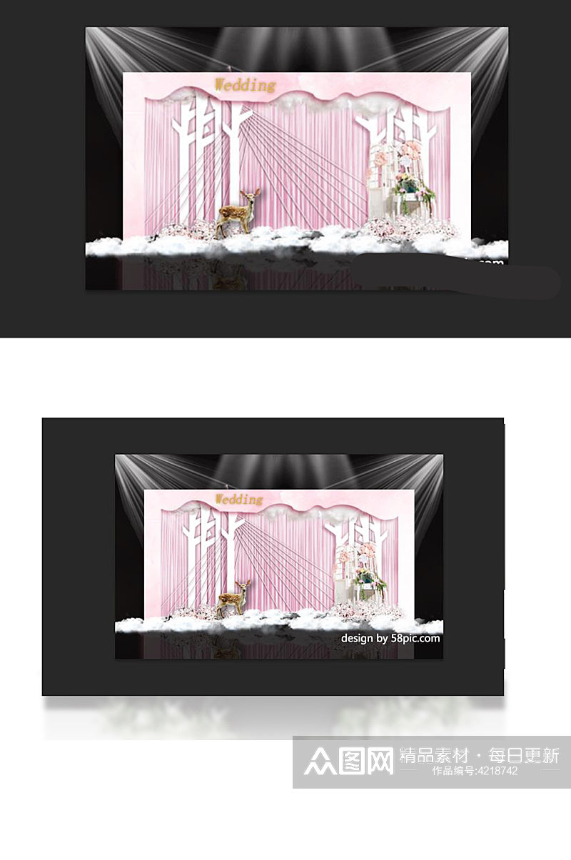 室内设计小清新粉色婚礼迎宾区psd效果图素材