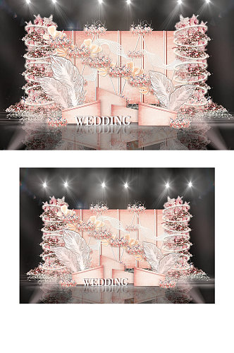 粉色雕塑背景圆环花艺造型婚礼效果图背景