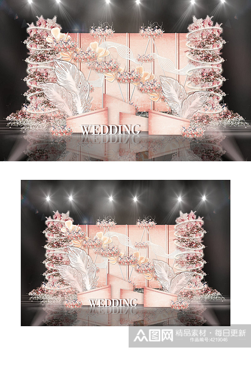 粉色雕塑背景圆环花艺造型婚礼效果图背景素材