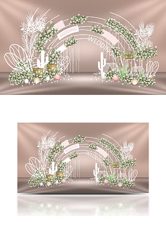 简约浪漫婚礼效果图设计清新铁艺拱门粉绿