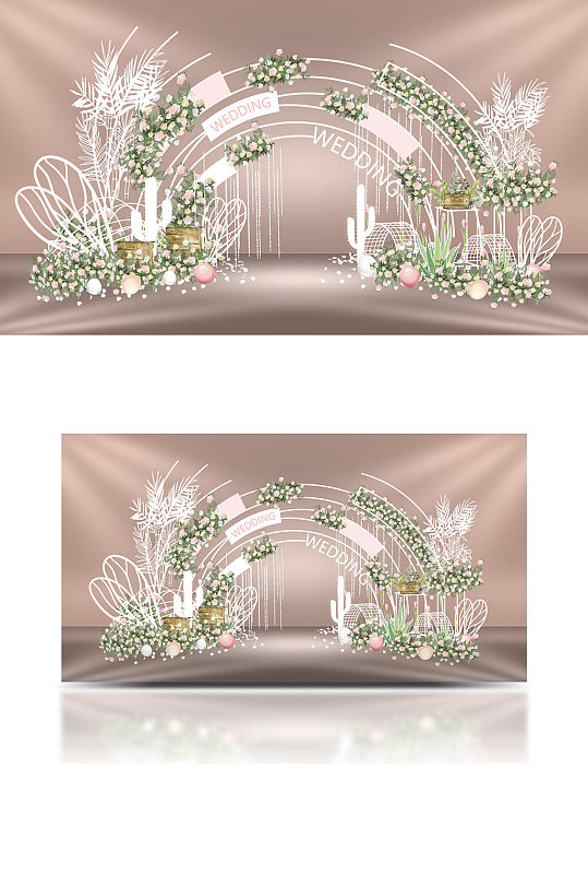 简约浪漫婚礼效果图设计清新铁艺拱门粉绿