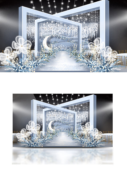 月光舞曲浪漫雾霾蓝婚礼效果图异形梦幻-众图网