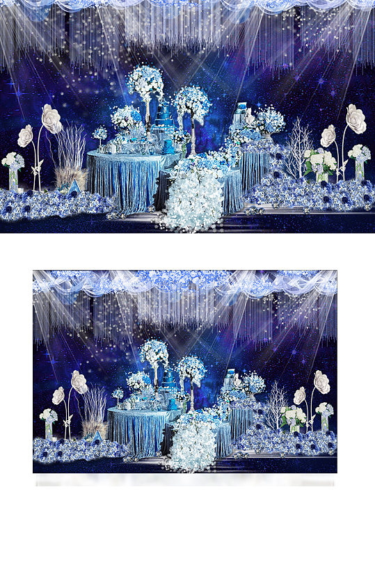 星空甜品台婚礼效果图梦幻蓝色舞台浪漫-众图网