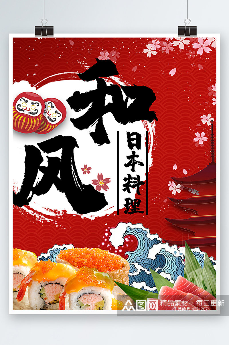 和风日本料理餐厅价目表菜单手绘海报美食素材