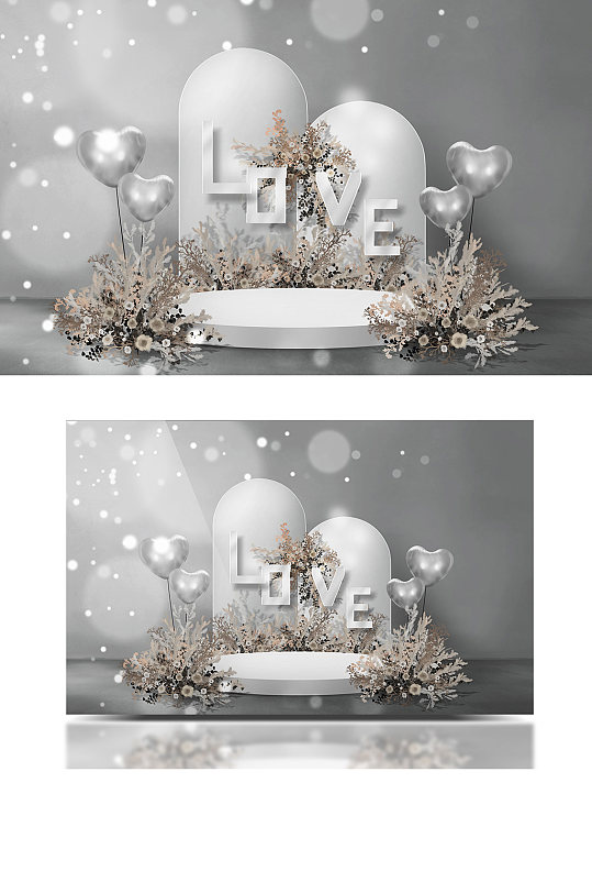 香槟白色小清新宝宝生日派对宴会婚礼效果图-众图网