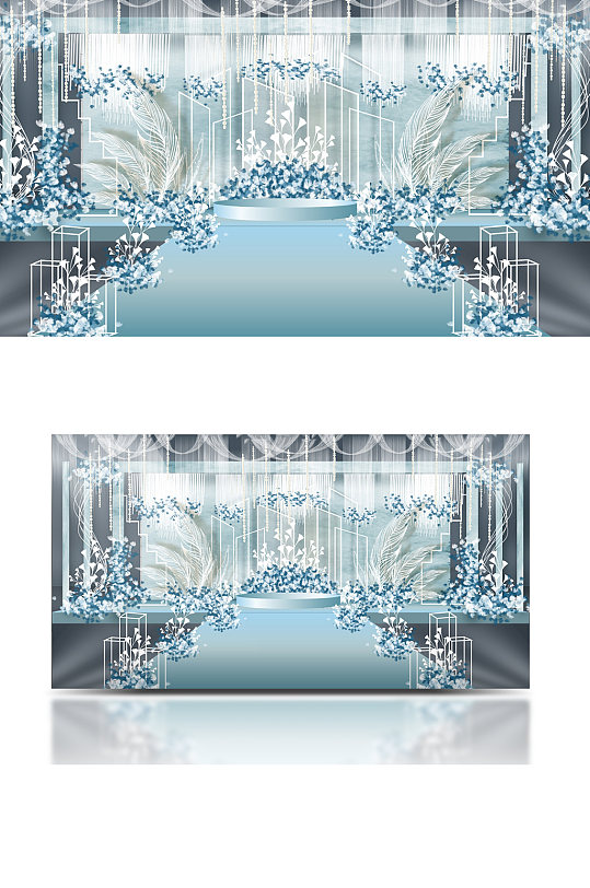 蓝色唯美婚礼舞台效果图设计梦幻浪漫-众图网