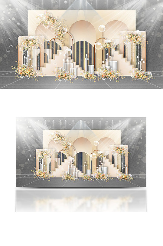 香槟色婚礼效果图合影区迎宾背景板轻奢-众图网