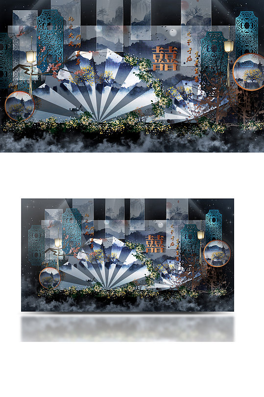 古典水墨江南青花系列新中式婚礼效果图-众图网