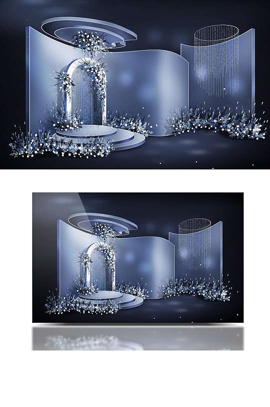 雾霾蓝色现代高端简约弧形喷绘婚礼效果图-众图网