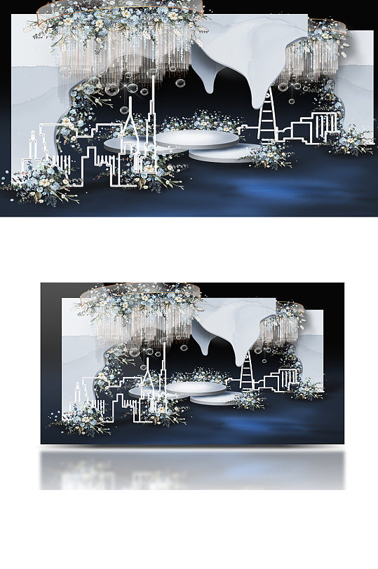 天空之城淡蓝色婚礼效果图唯美浪漫-众图网