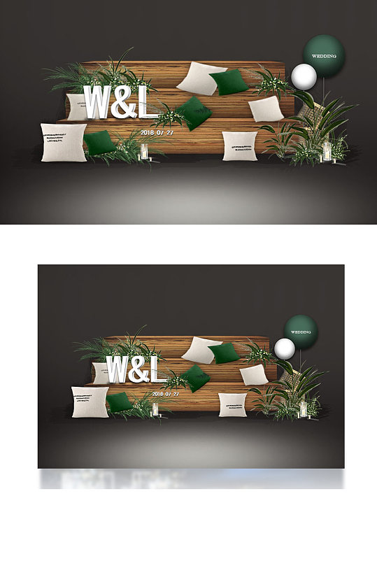 户外森系婚礼合影区唯美浪漫木质背景板-众图网