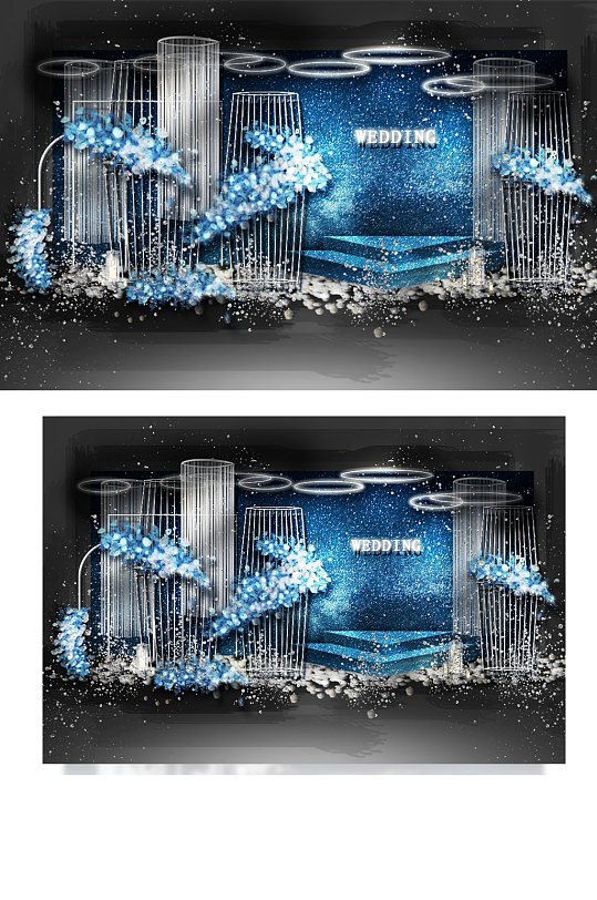 蓝色星空婚礼合影区效果图梦幻唯美舞台-众图网