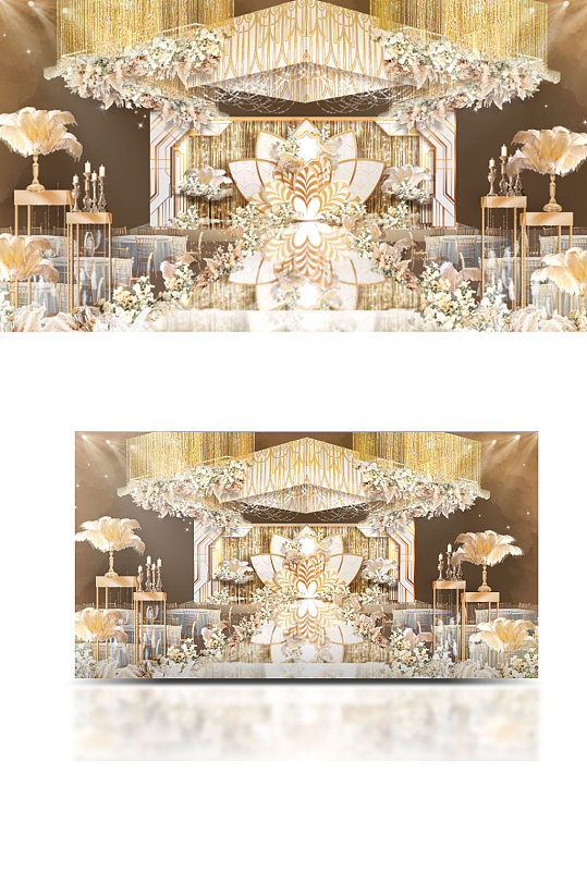 白金色盖茨比舞台婚礼效果图轻奢香槟浪漫-众图网