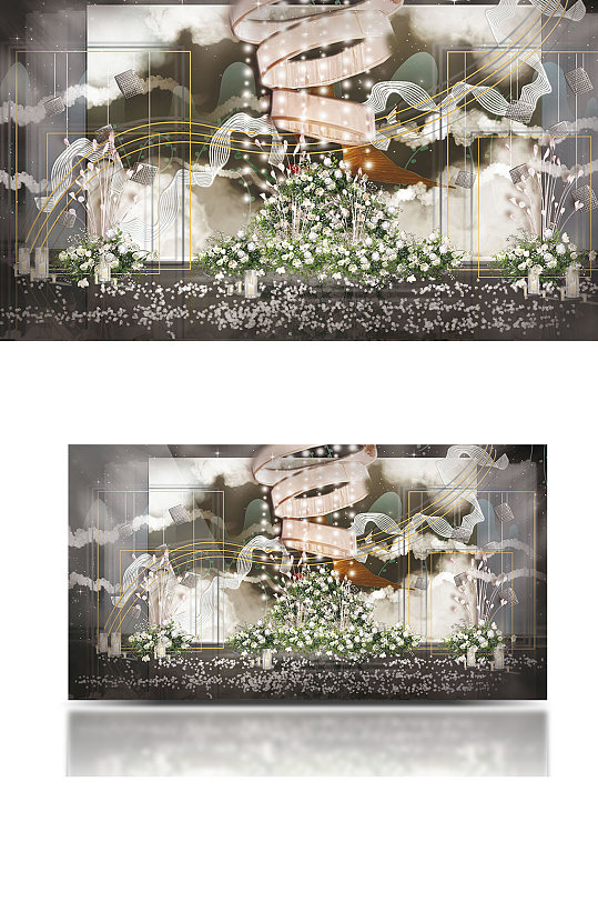 大气香槟白婚礼工装效果图浪漫唯美背景板-众图网