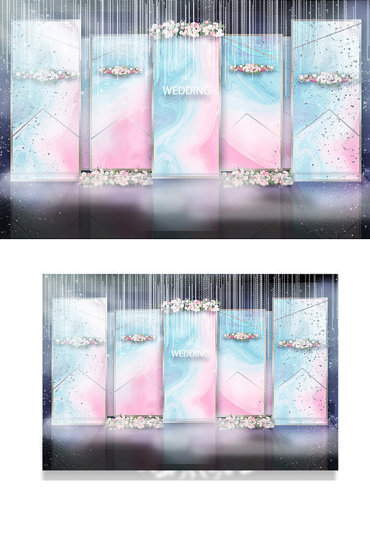 粉蓝渲染色婚礼效果图清新唯美浪漫背景板-众图网