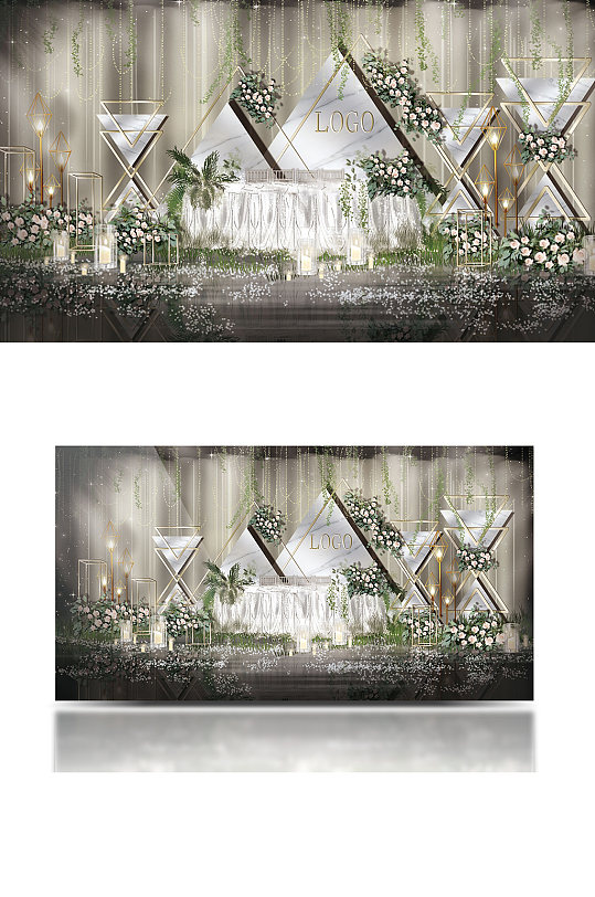 大理石简约婚礼甜品区工装效果图白金-众图网