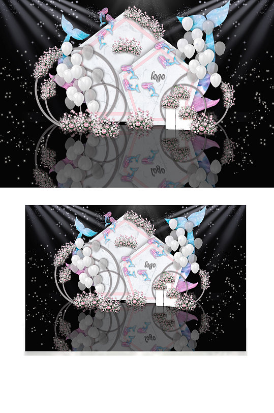 粉白色大理石纹清新户外婚礼迎宾效果图温馨-众图网