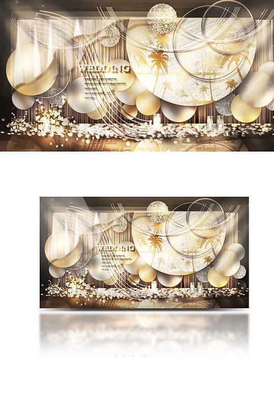 香槟色婚礼合影区效果图迎宾背景板浪漫-众图网