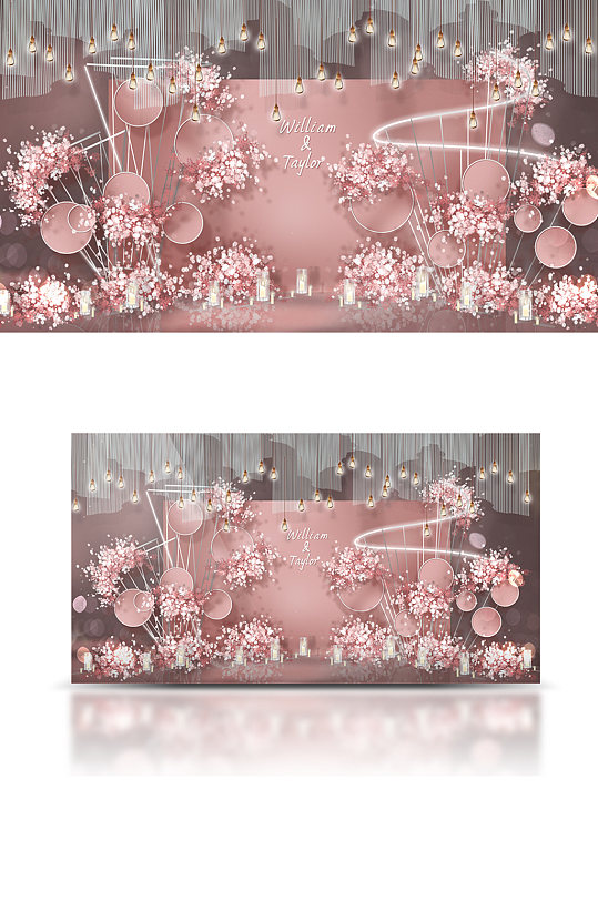 粉色婚礼留影区合影背景效果图温馨浪漫清新-众图网