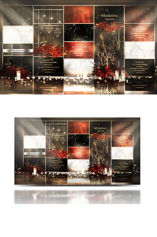 红黑白婚礼合影区效果图浪漫温馨背景板-众图网