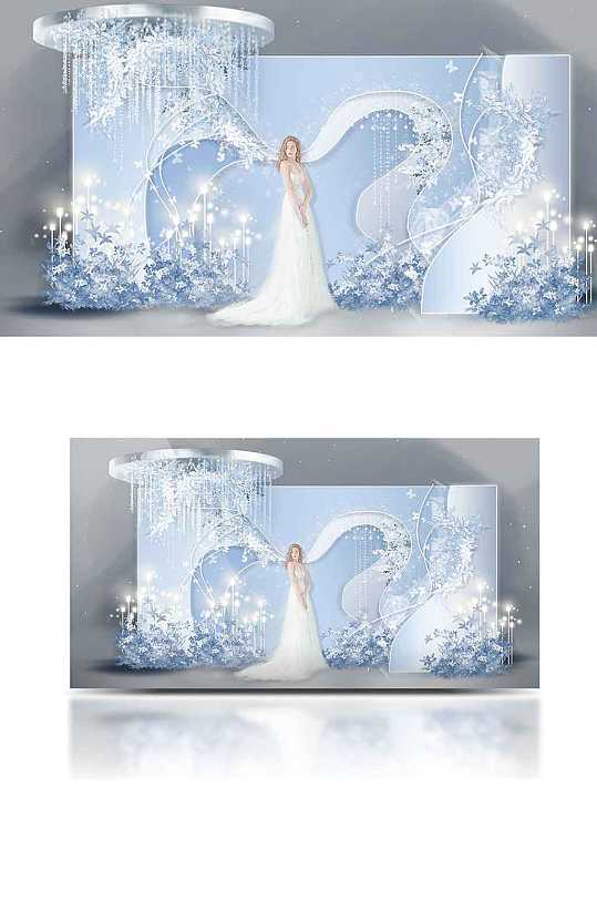 清新雾霾蓝色婚礼迎宾效果图温馨浪漫-众图网