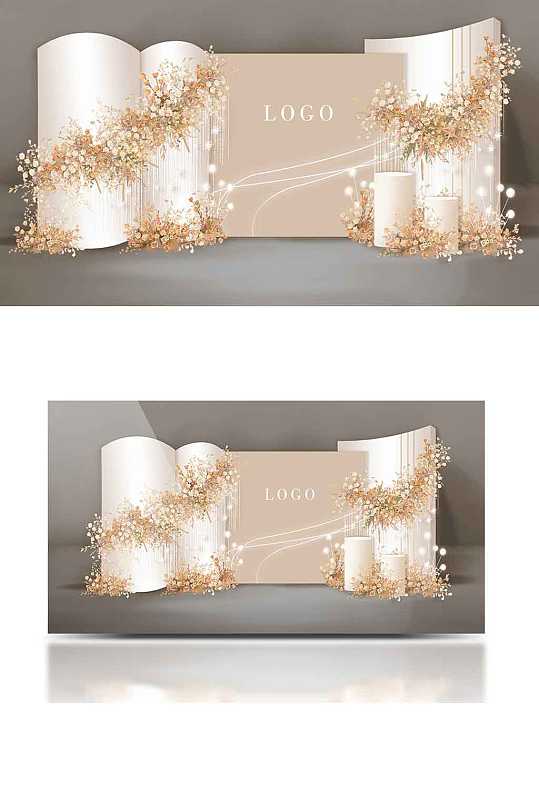 温馨浪漫香槟泰式婚礼舞台浪漫花朵背景板-众图网