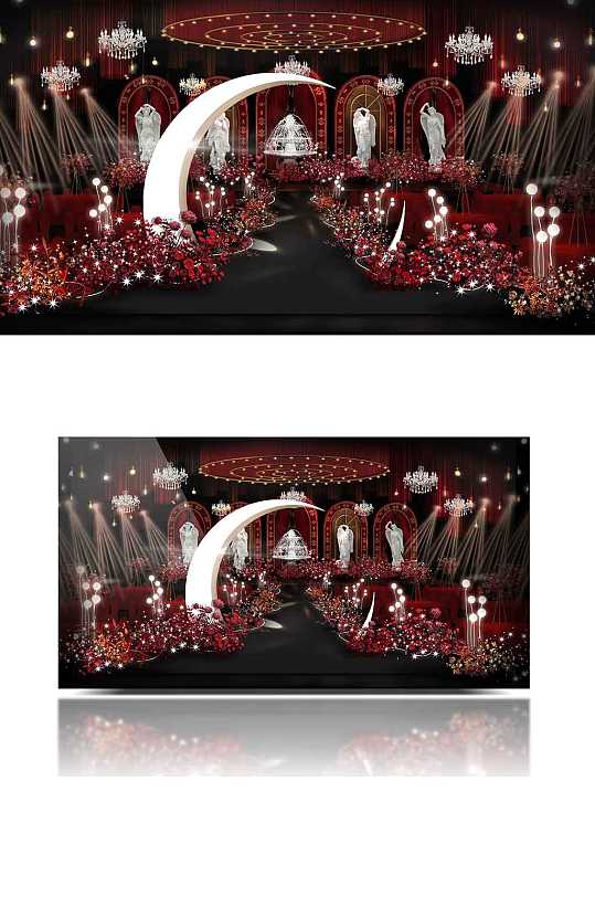 新中式婚礼效果图舞台浪漫大气红色-众图网