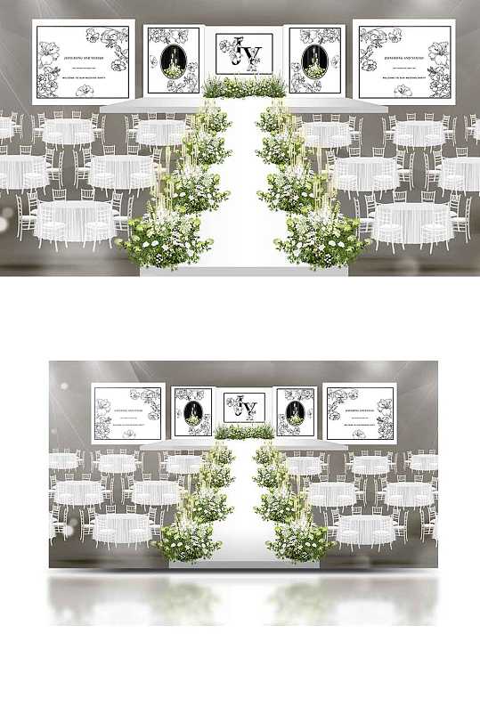 小香风厅内白绿色婚礼效果图浪漫清新简约-众图网