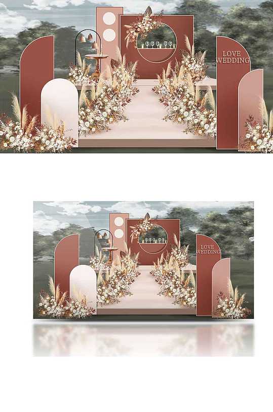 咖色香槟色秋系户外婚礼效果图草坪复古浪漫-众图网