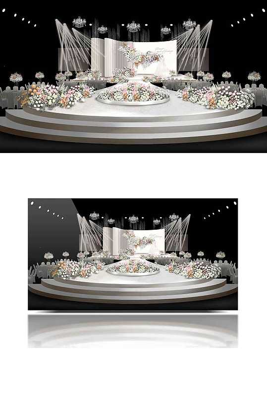 秋色暖色韩式婚礼效果图舞台圆形白色-众图网