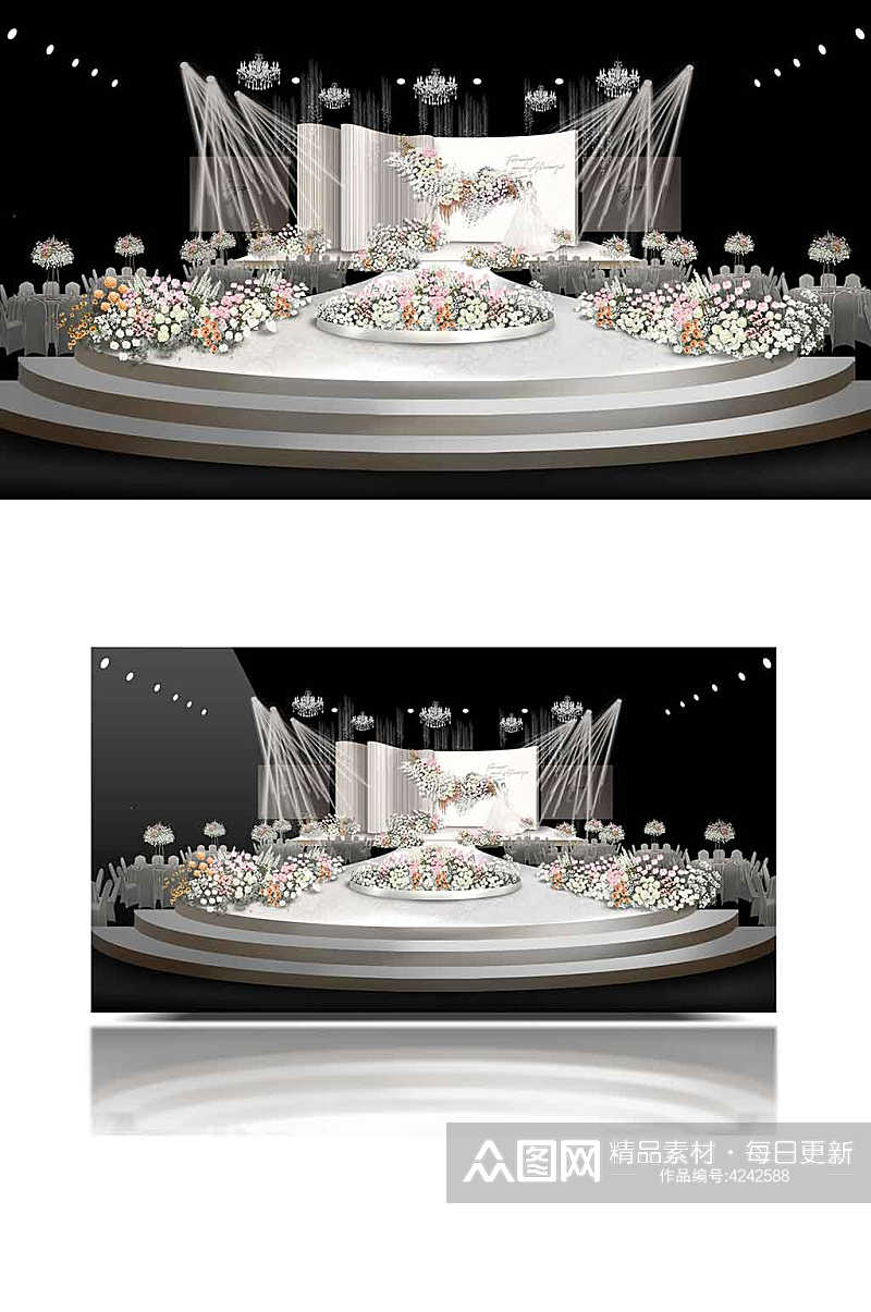 秋色暖色韩式婚礼效果图舞台圆形白色素材