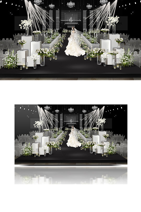 白绿韩式婚礼效果图简约清新舞台浪漫-众图网