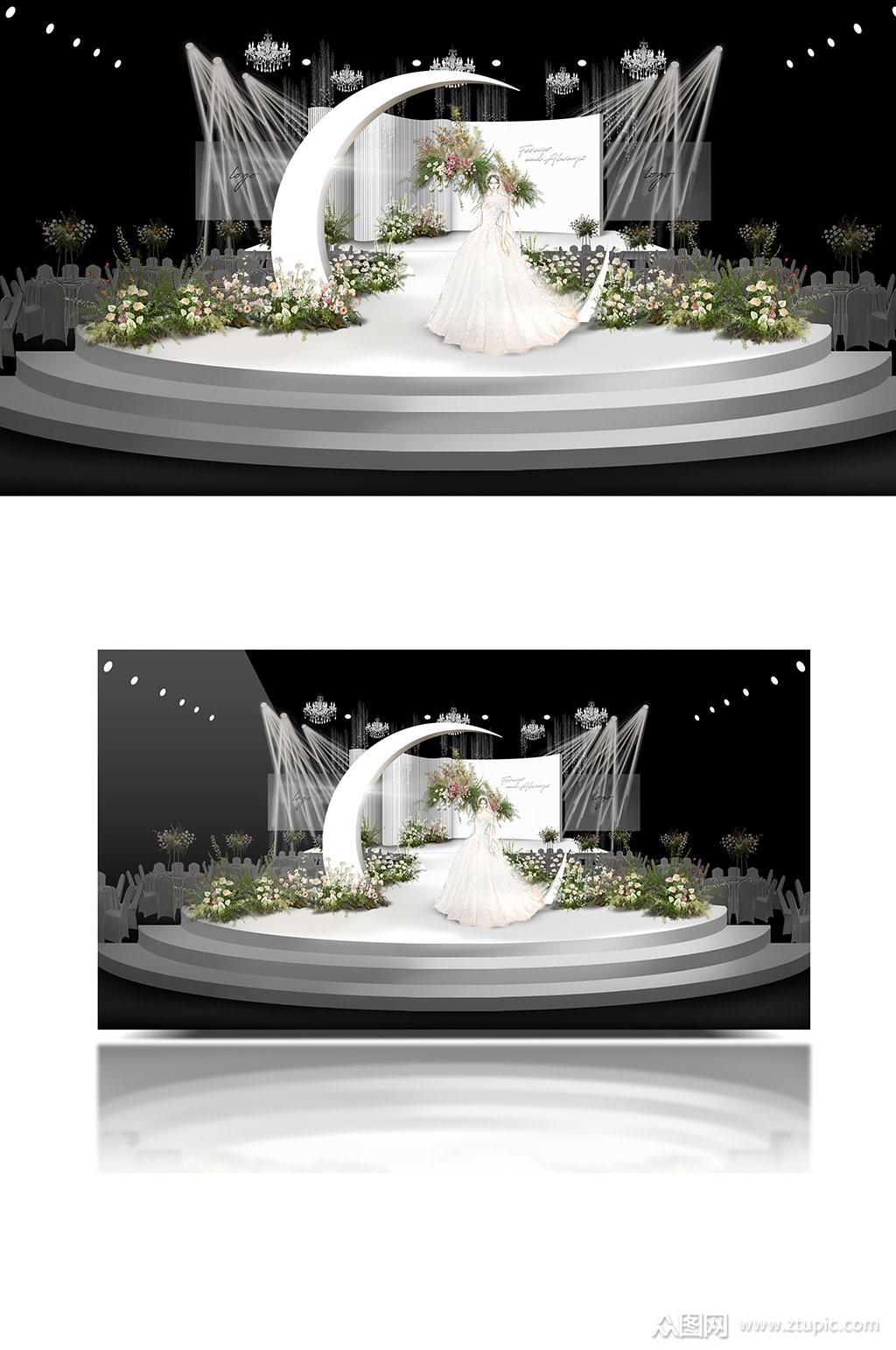 白绿色韩式婚礼效果图圆形舞台浪漫素材