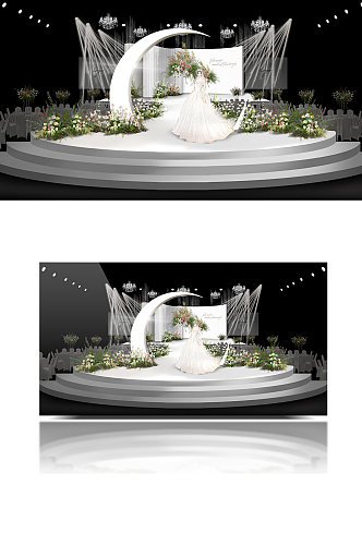 白绿色韩式婚礼效果图圆形舞台浪漫