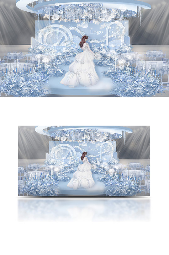 浅蓝色唯美清新婚礼舞台效果图签到区梦幻-众图网