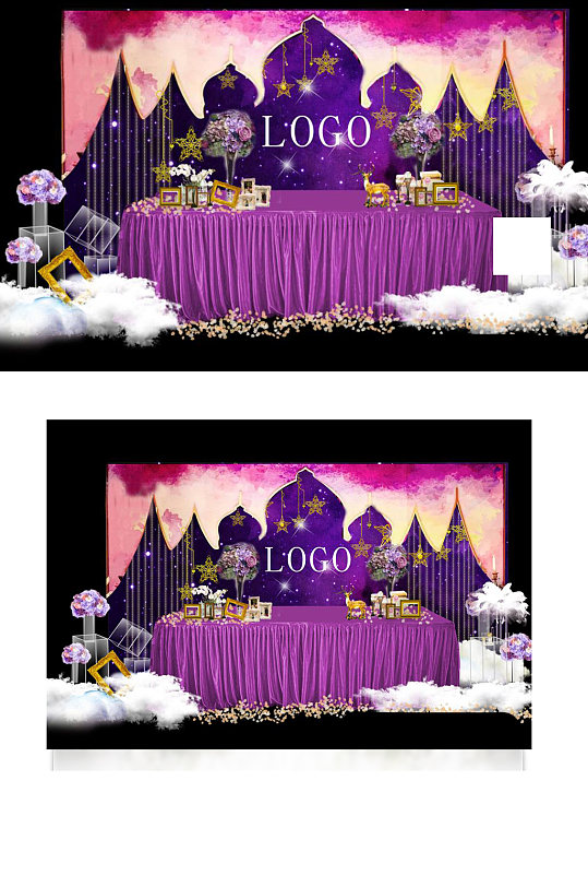 室内设计紫色星空婚礼甜品区签到区效果图-众图网