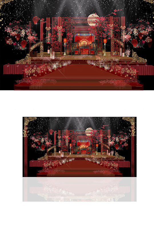 汉式婚礼展示区红色中式浪漫温馨大气
