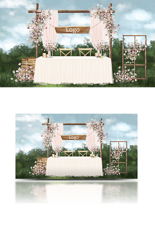 原创小清新户外婚礼效果图草坪浪漫温馨-众图网