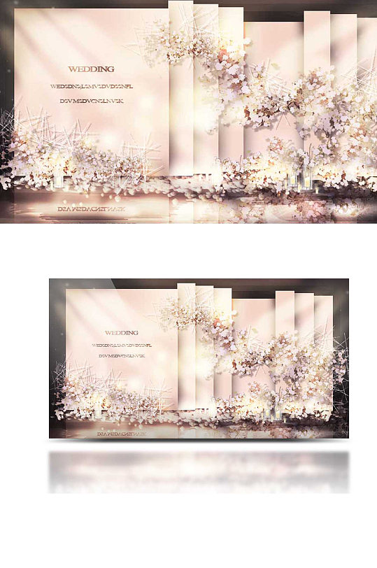 粉色婚礼合影区效果图迎宾背景板浪漫温馨-众图网