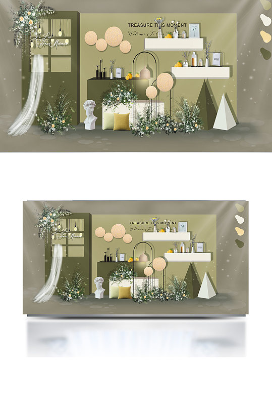 绿色牛油果小清新婚礼迎宾效果图背景板-众图网