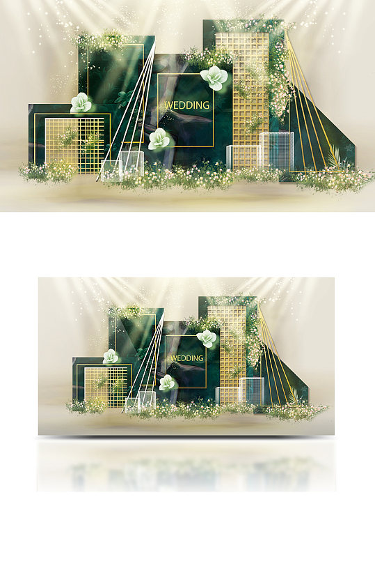 多型墨绿婚礼效果图高端浪漫温馨背景板-众图网
