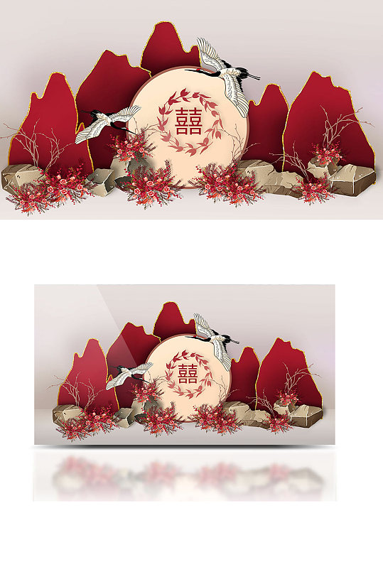 中国风山间主题婚礼效果图简约迎宾背景板-众图网