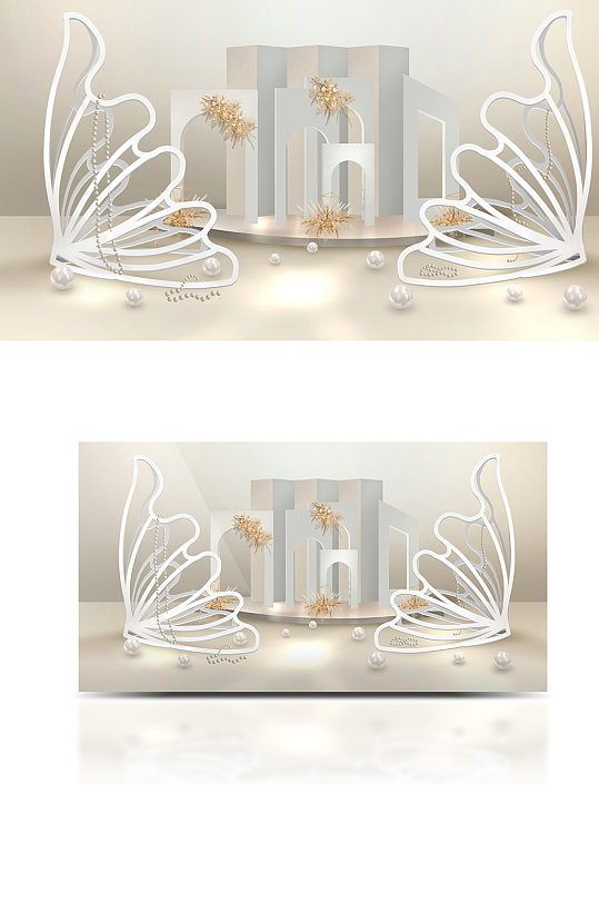 原创简约婚礼效果图白金色浪漫温馨-众图网