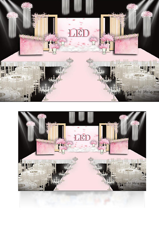 室内设计粉色婚礼主舞台psd效果图浪漫-众图网
