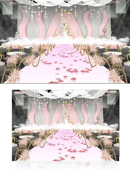 唯美粉色婚礼效果图浪漫温馨舞台清新-众图网